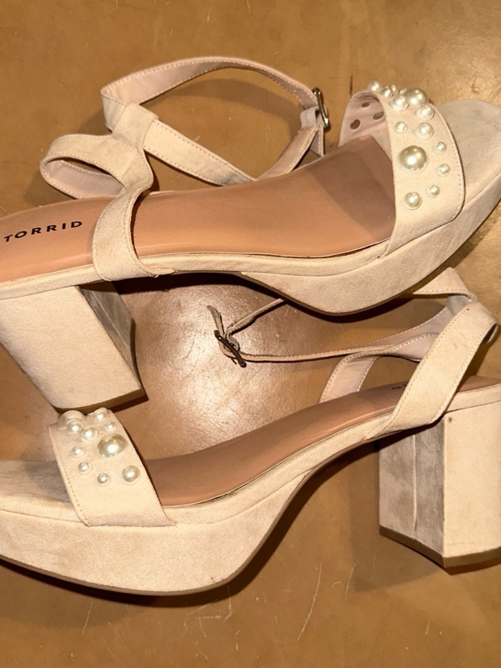 torrid Blush Pearl-Accent Platform Block Heel Sandals